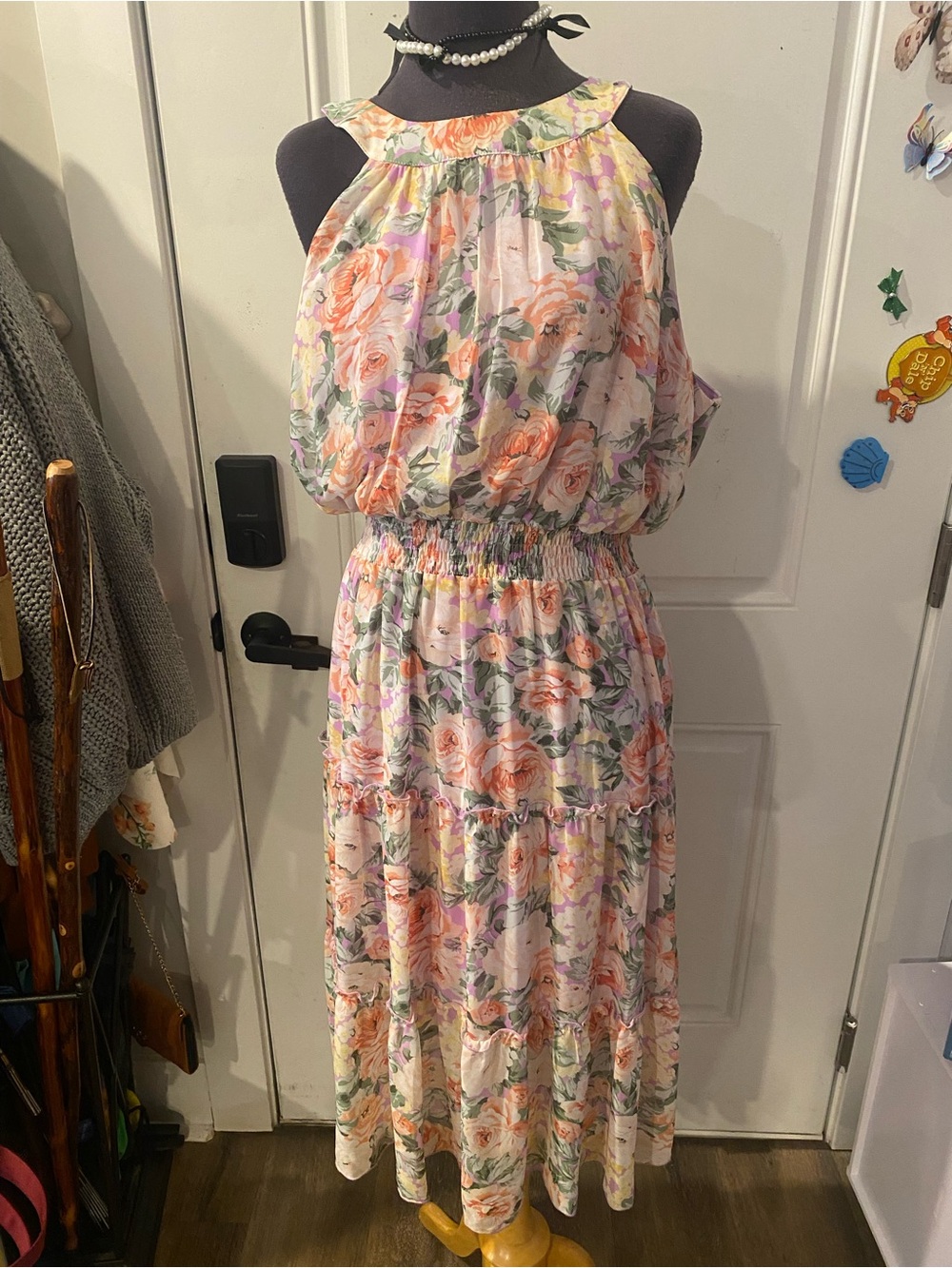 Floral Halter Midi Dress in Pastel Pink